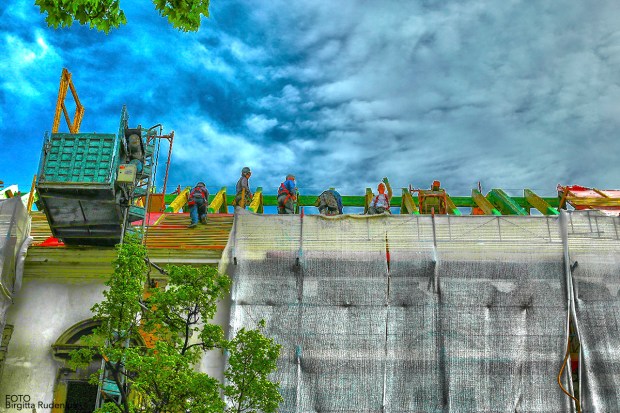 Budapest - Working on a building