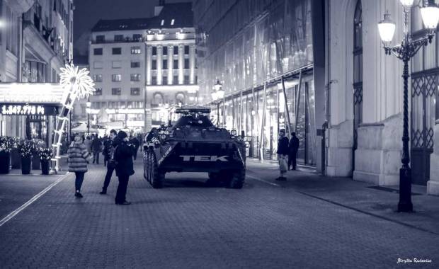 Police tank at Christmas Market Budapest