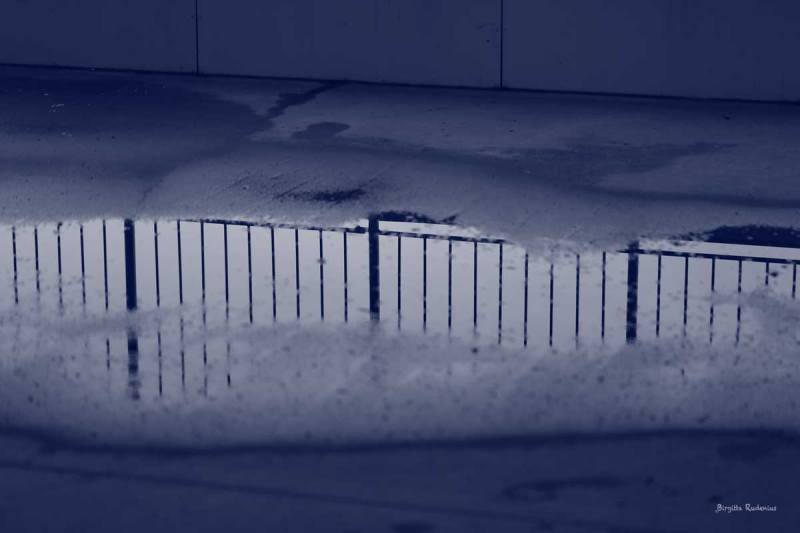 Blue Photo - Fence in a Pond