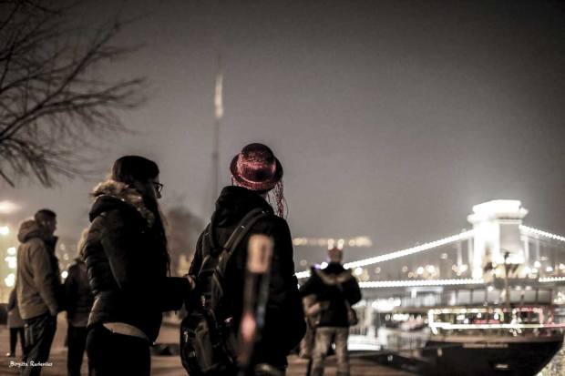 People in Budapest Celebrating New Year 2017.