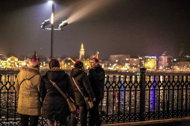 People in Budapest Celebrating New Year 2017.