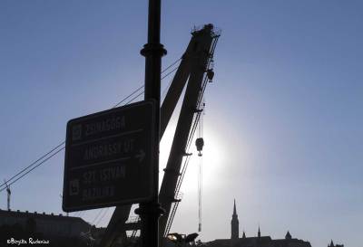 Sun over the Danube preparing for the Race, Budapest.
