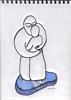 Sketch - In safely assured arms on blue stone.